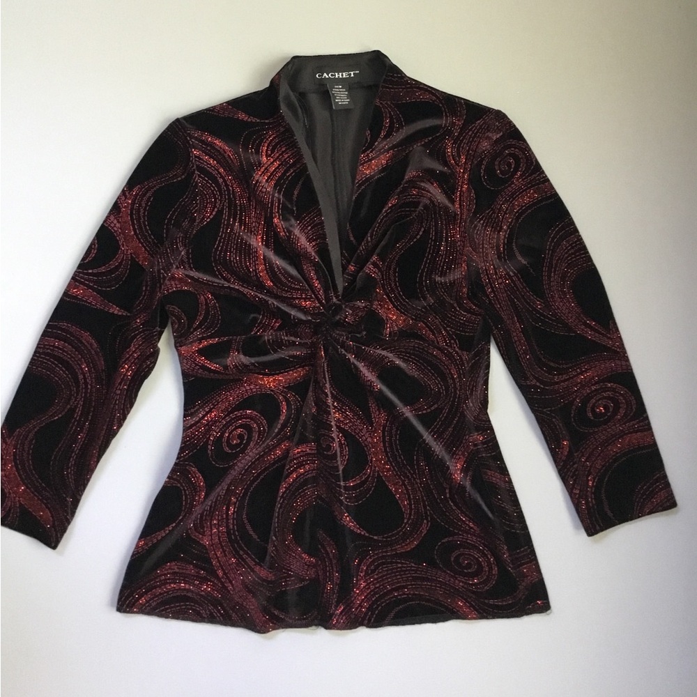 Cachet Velvet Sparkle Swirl Twist-Front Top Y2K
